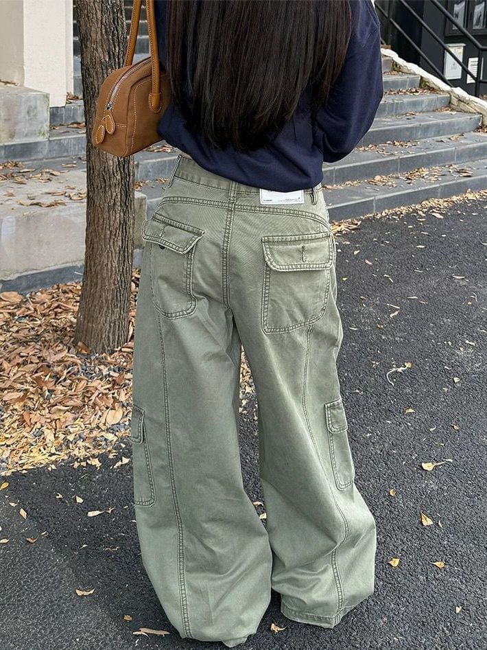 Mid Waist Baggy Cargo Pants