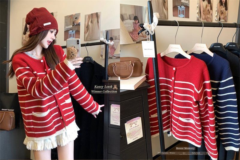 Button-Up Striped Cardigan