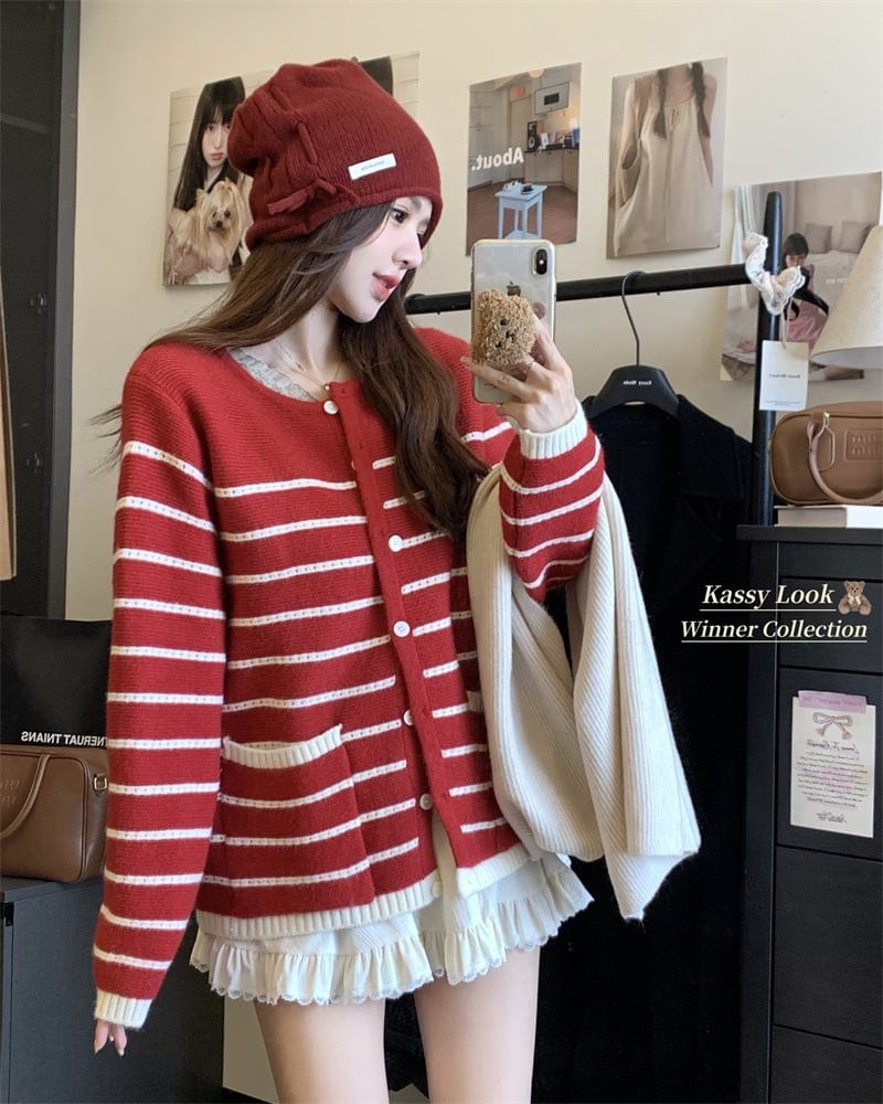 Button-Up Striped Cardigan