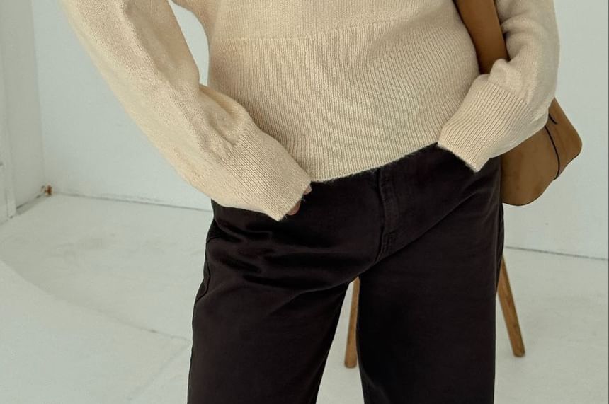 Plain Half Button Loose-Fit Long Sleeve Sweater