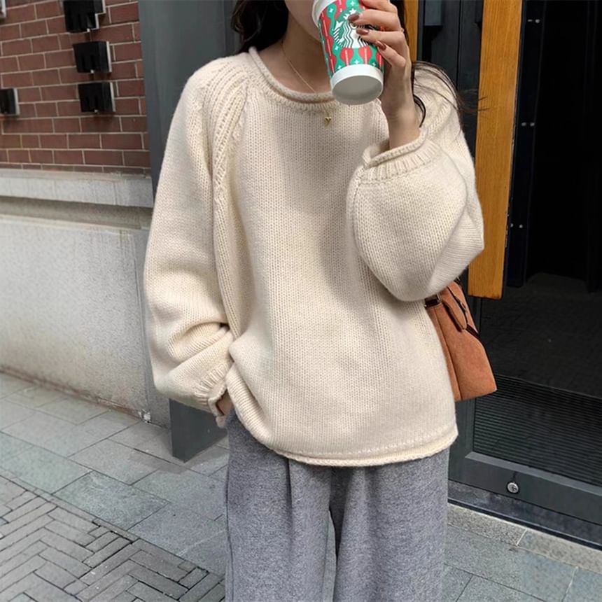 Crew Neck Loose-Fit Long Sleeve Sweater