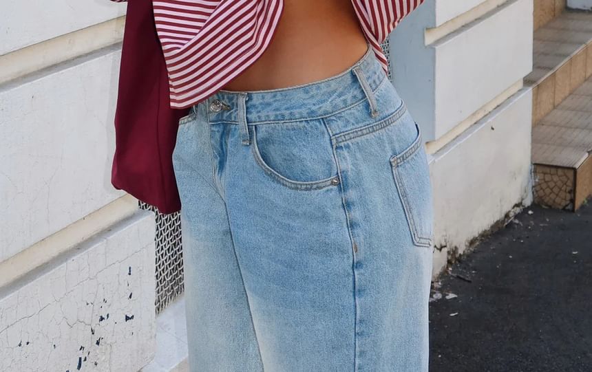 Striped Crew Neck Loose-Fit Long Sleeve T-Shirt