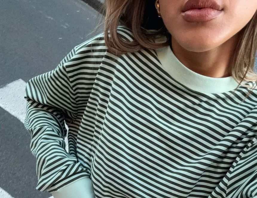 Striped Crew Neck Loose-Fit Long Sleeve T-Shirt
