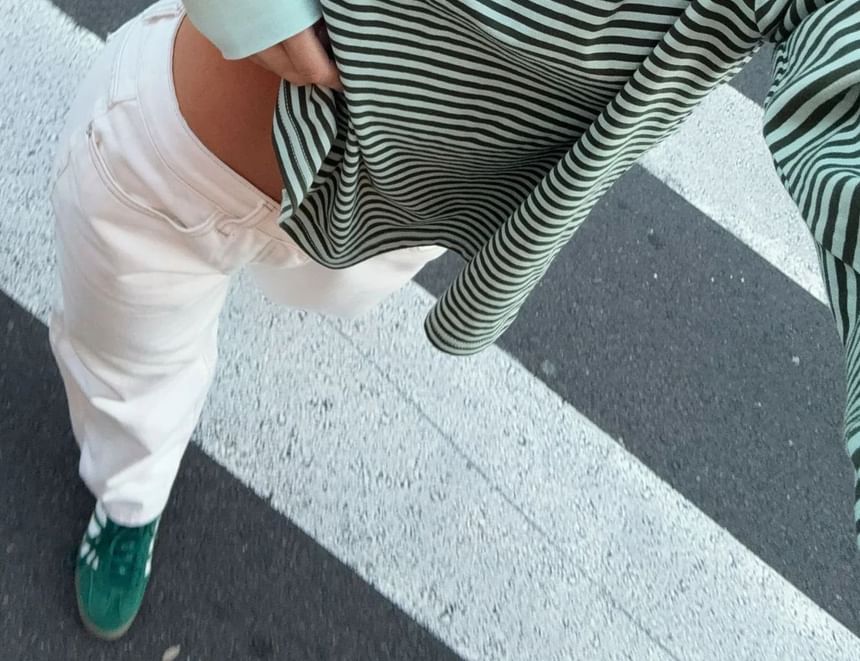 Striped Crew Neck Loose-Fit Long Sleeve T-Shirt