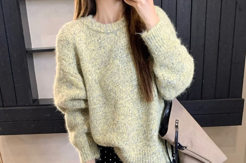Oversized Sweater with Round Neck and Solid Color