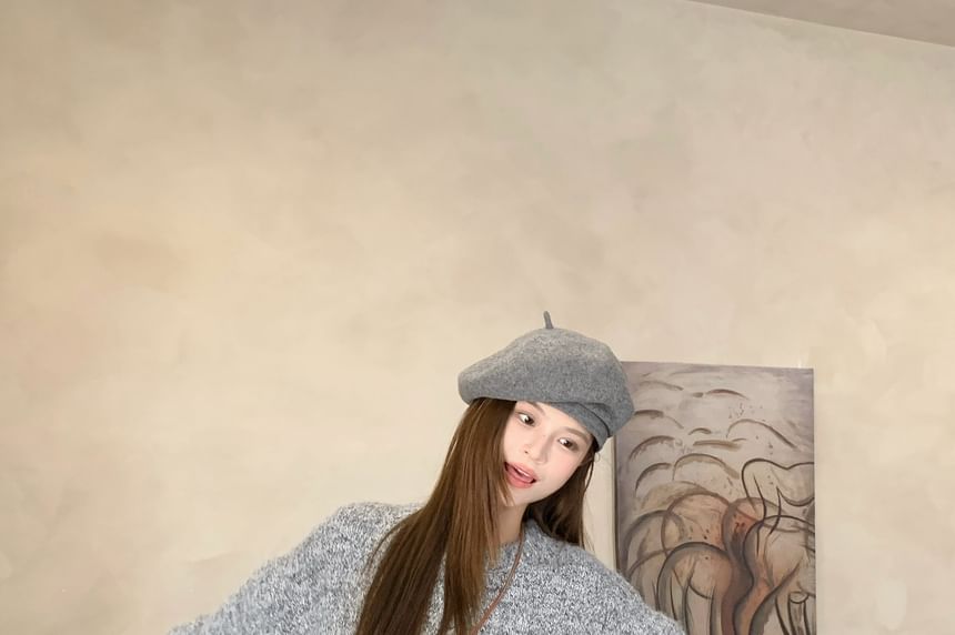 Oversized Sweater with Round Neck and Solid Color