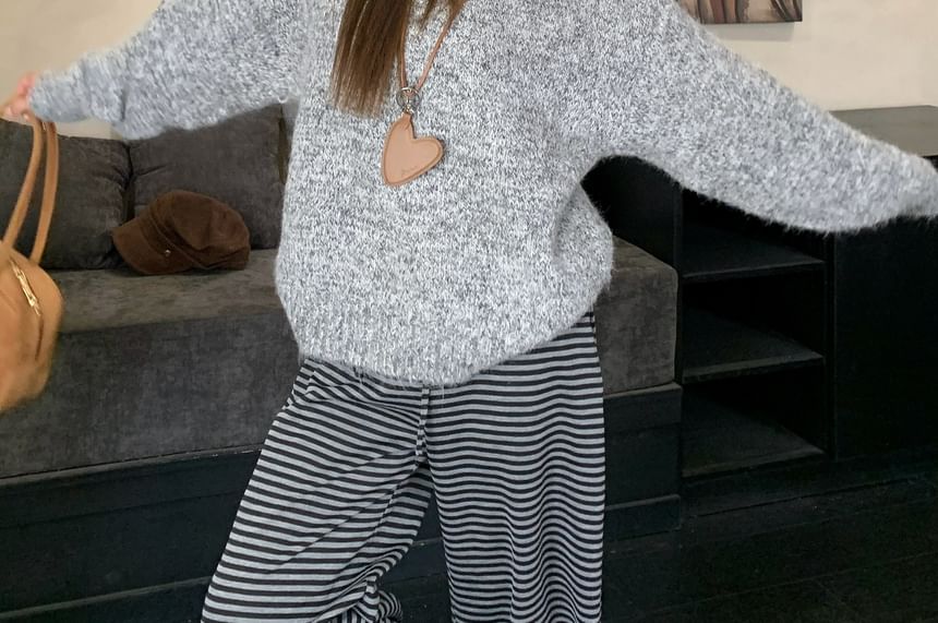 Oversized Sweater with Round Neck and Solid Color