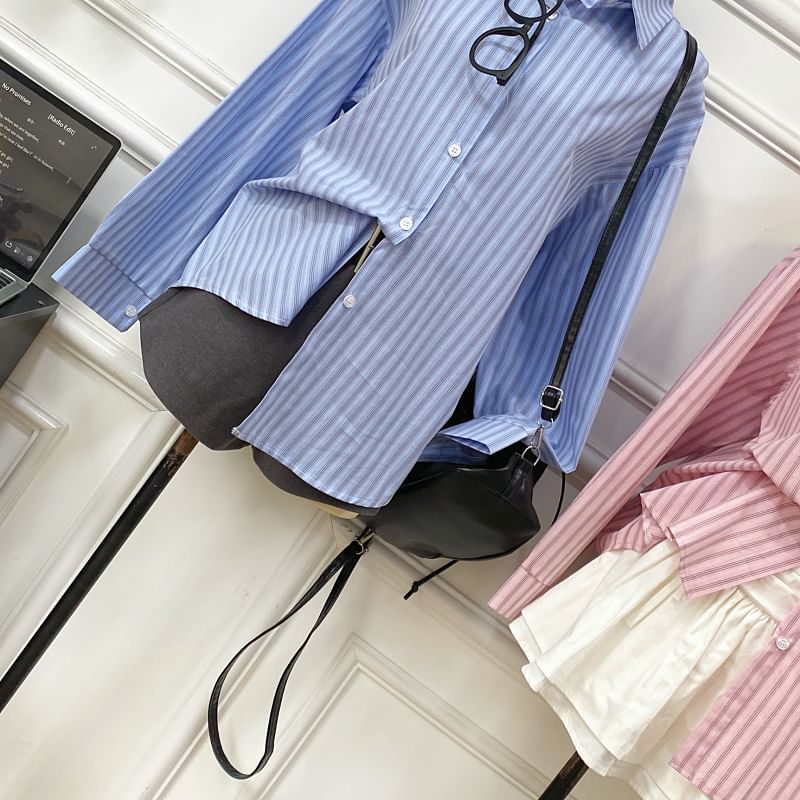 Button-Front Striped Shirt with Long Sleeves