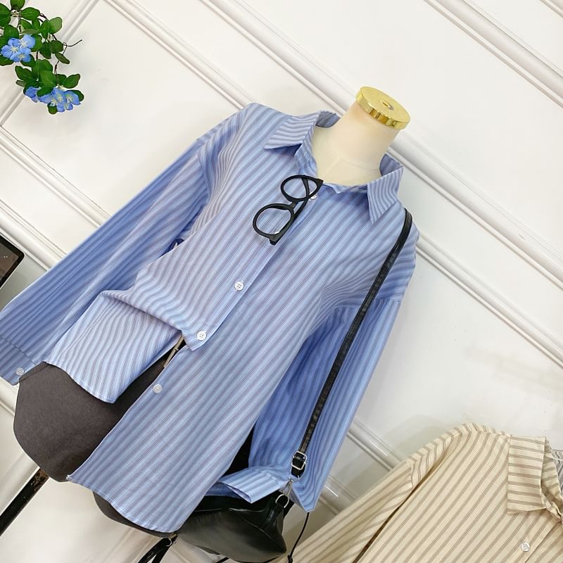 Button-Front Striped Shirt with Long Sleeves