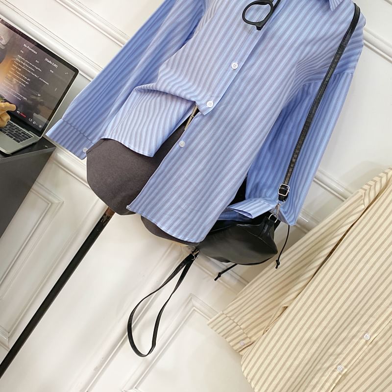 Button-Front Striped Shirt with Long Sleeves