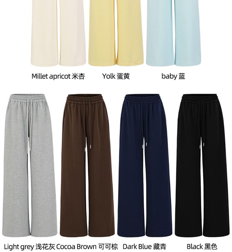 V-Neck Crop Tee & Wide Leg Sweatpants with Drawstring Set