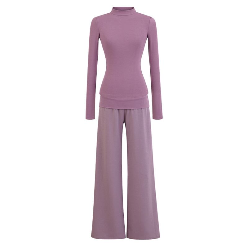 Mock Neck Slim Tee & High Rise Wide Leg Sweatpants Set