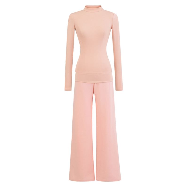Mock Neck Slim Tee & High Rise Wide Leg Sweatpants Set