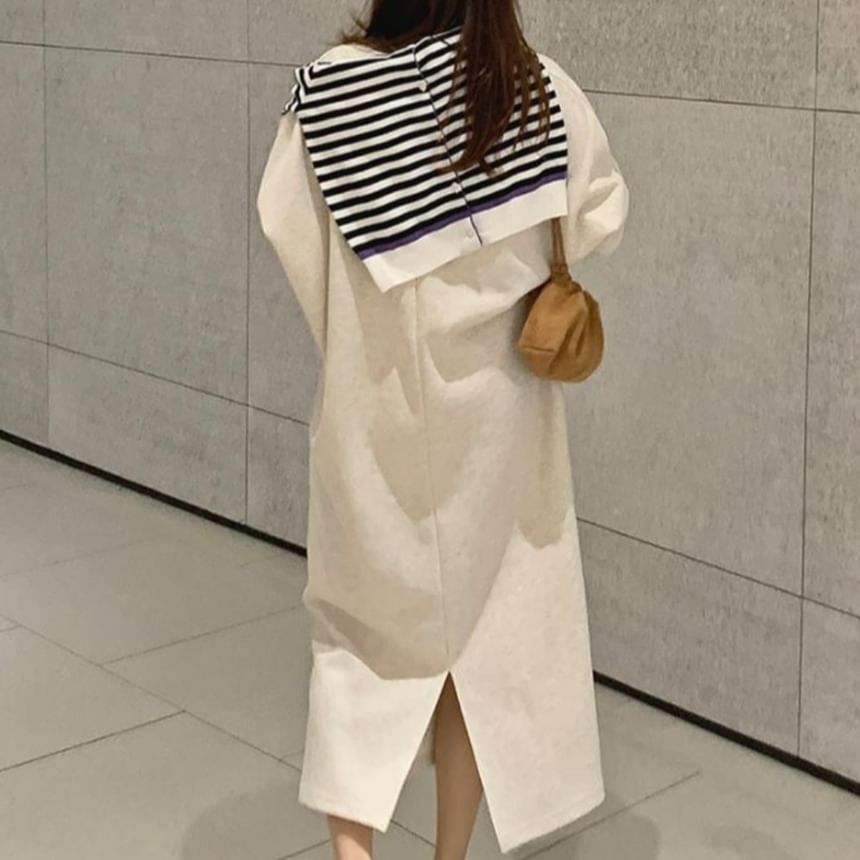 Long Sleeve Plain Slit Maxi Loose Fit Dress