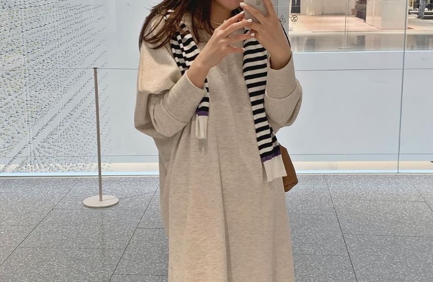 Long Sleeve Plain Slit Maxi Loose Fit Dress