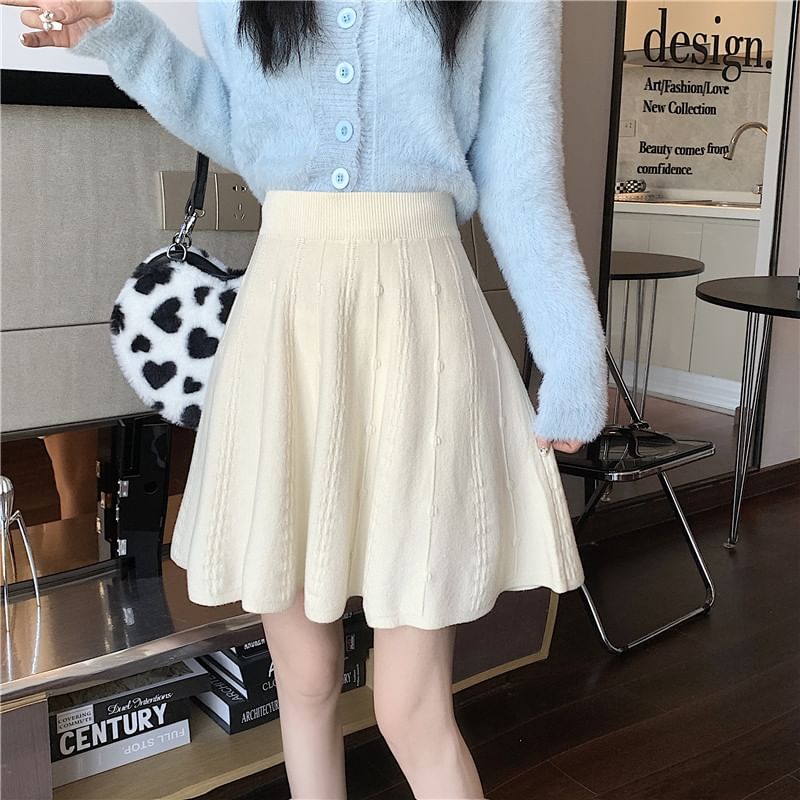 High Waist Knit A-Line Skirt Various Designs