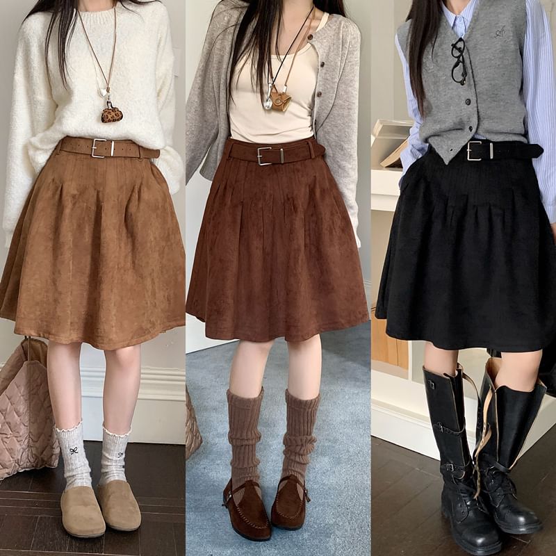 High Waist A-Line Skirt Plain Style