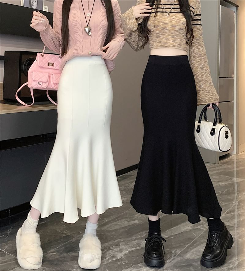 High Waist Mermaid Midi Skirt Plain