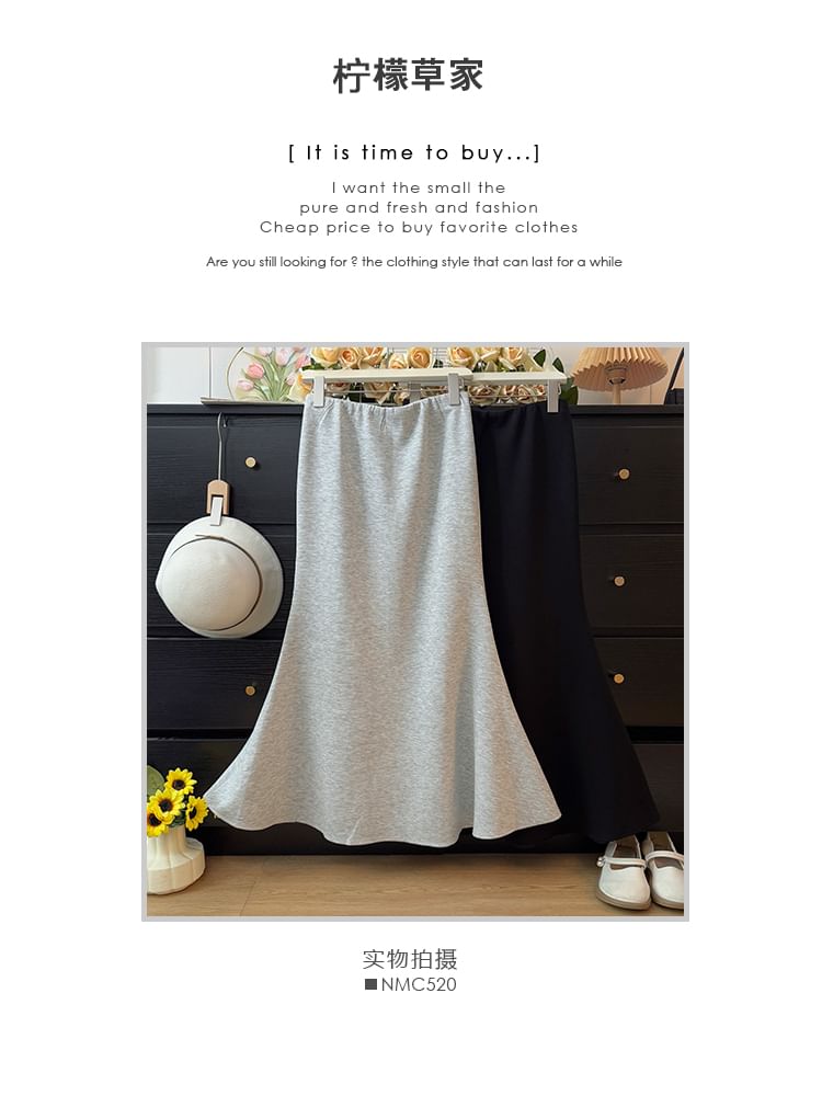 Elastic Waist Maxi Mermaid Skirt Plain