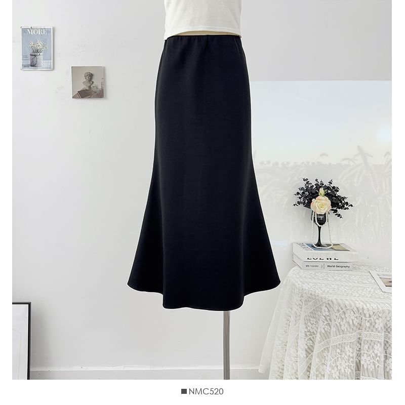 Elastic Waist Maxi Mermaid Skirt Plain