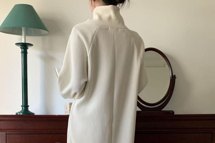 Long Sleeve Stand Collar Plain Half Zip Corduroy Maxi Loose Fit Dress