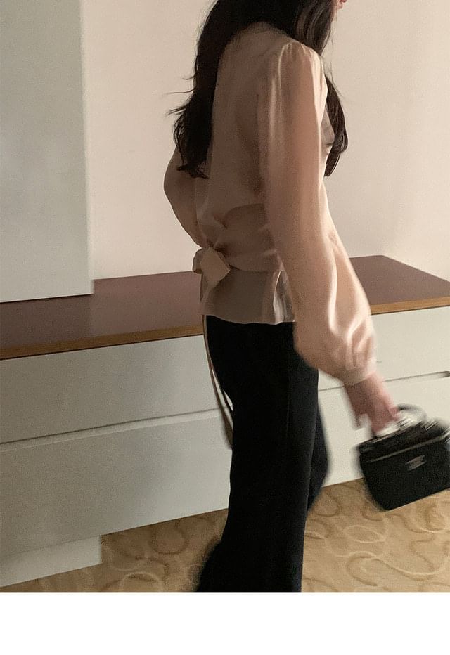 Mock Two-Piece Round Neck Long Sleeve Solid Blouse