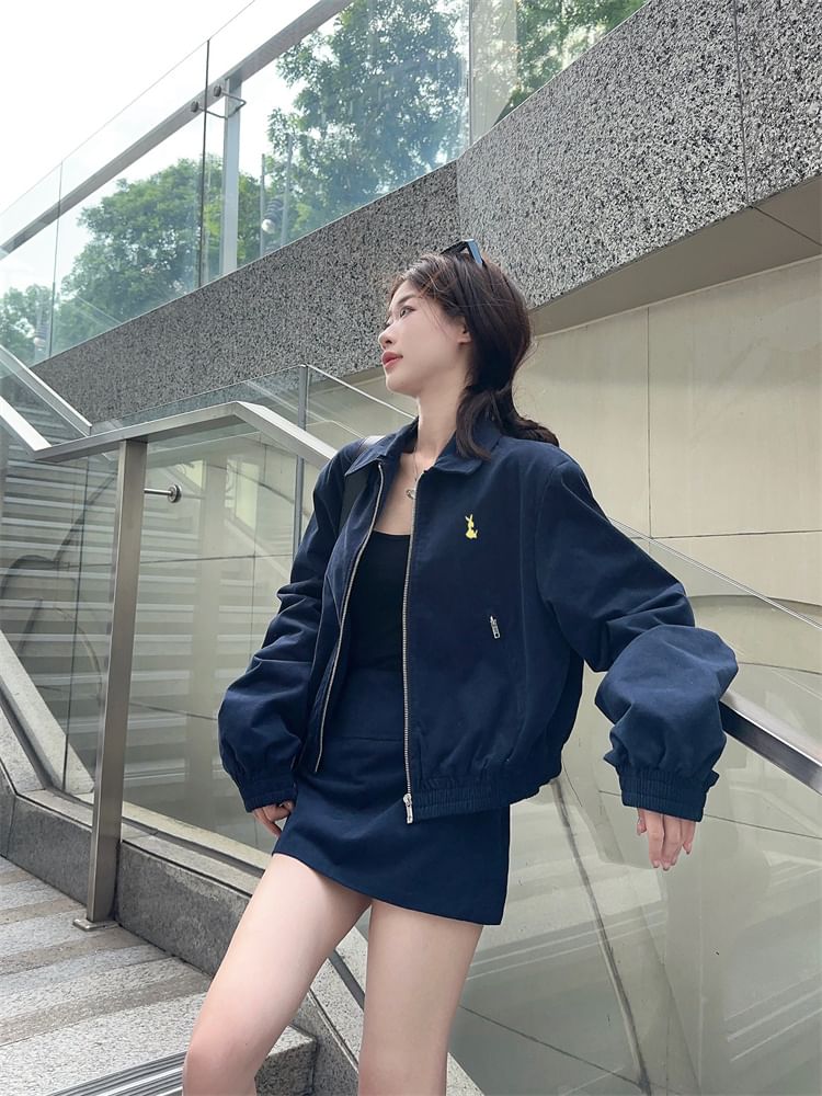 Collared Zip Jacket and Mini A-Line Skirt
