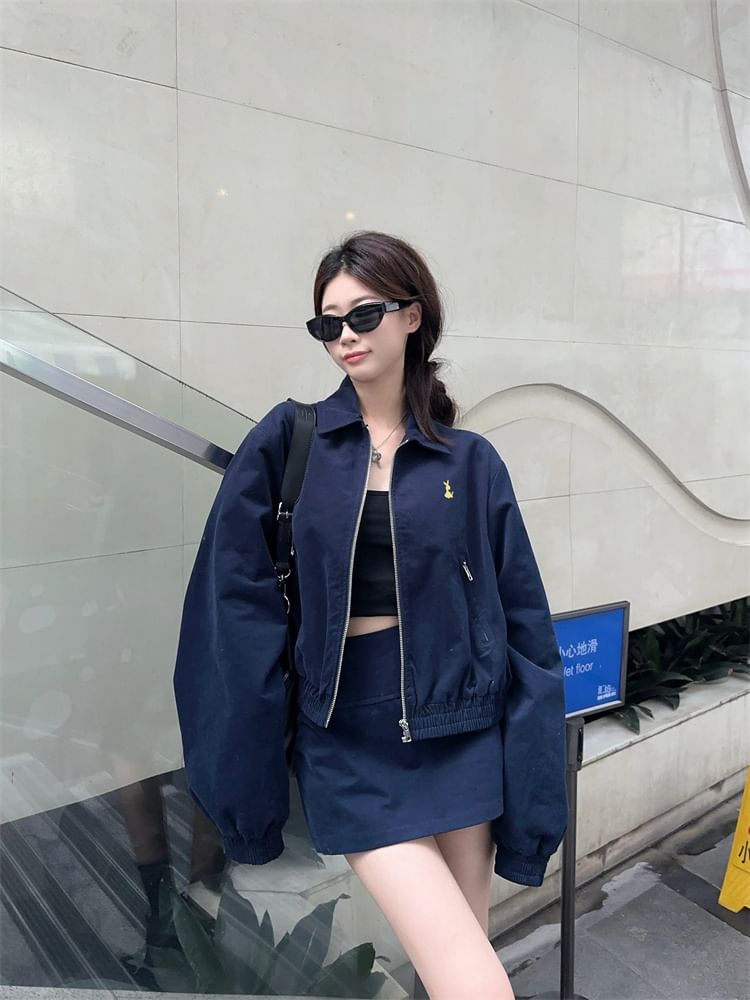 Collared Zip Jacket and Mini A-Line Skirt
