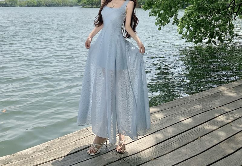 Sleeveless Lace Maxi A-Line Dress