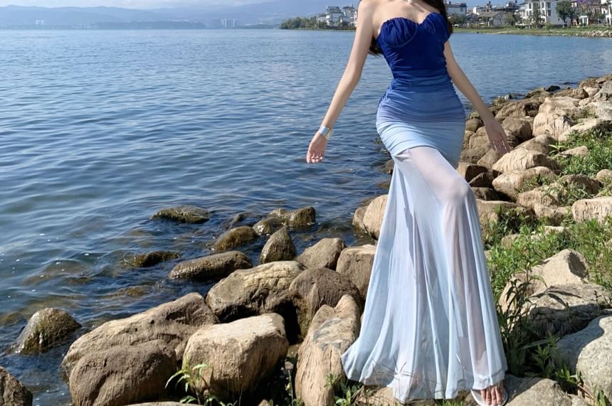 Spaghetti Strap Gradient Maxi Mermaid Dress