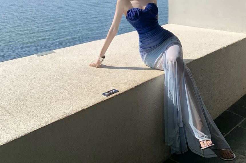 Spaghetti Strap Gradient Maxi Mermaid Dress