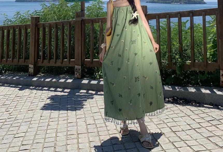 Spaghetti Strap Striped Maxi A-Line Dress