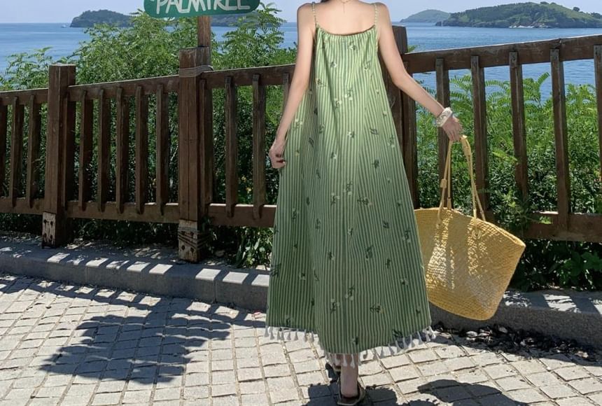 Spaghetti Strap Striped Maxi A-Line Dress