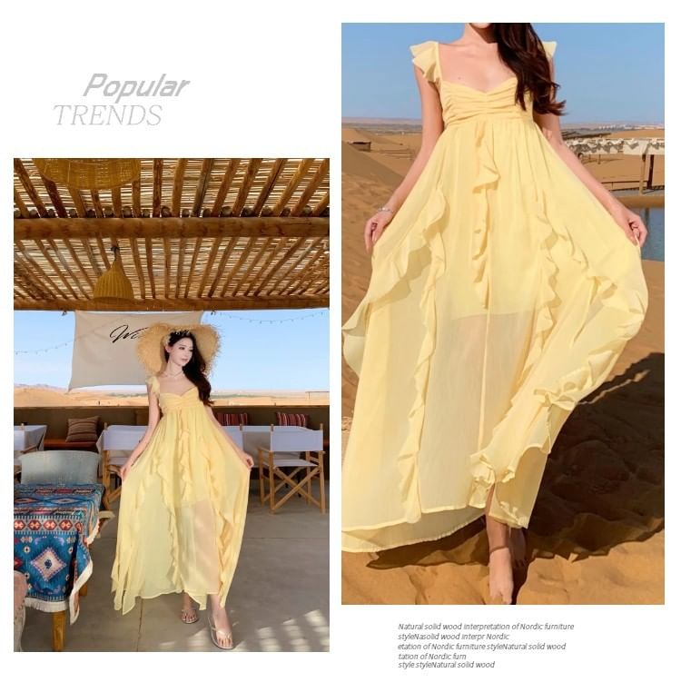 Sleeveless Sweetheart Neckline Plain Maxi A-Line Dress