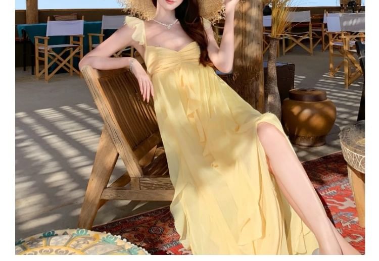 Sleeveless Sweetheart Neckline Plain Maxi A-Line Dress