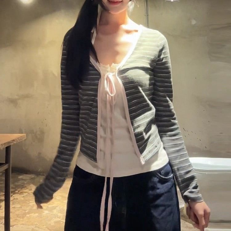 Striped Open Front Cardigan
