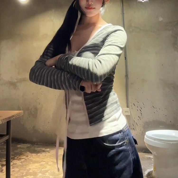 Striped Open Front Cardigan