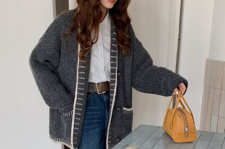Shawl Collar Two Tone Double Breasted Cardigan