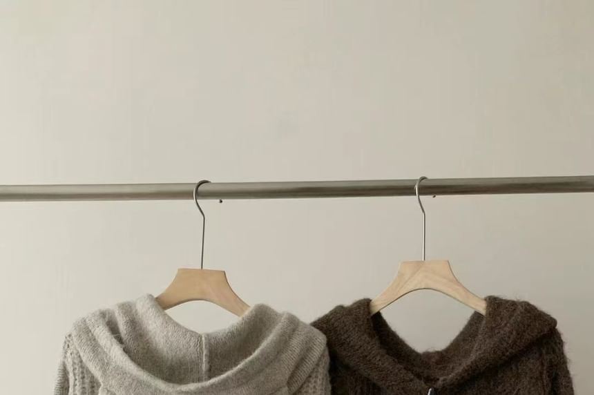 Plain Lace Up Hood Cable Knit Toggle Cardigan