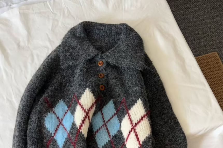 Diamond Jacquard Polo Sweater