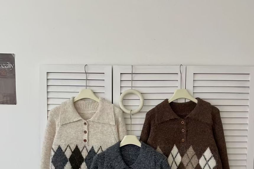 Diamond Jacquard Polo Sweater