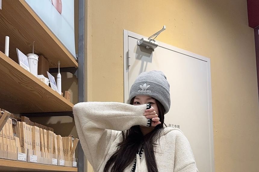 Contrast Trim Half-Zip Hooded Sweater