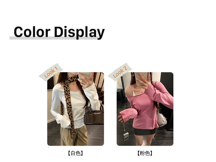 Plain Scoop-Neck Long-Sleeve T-Shirt