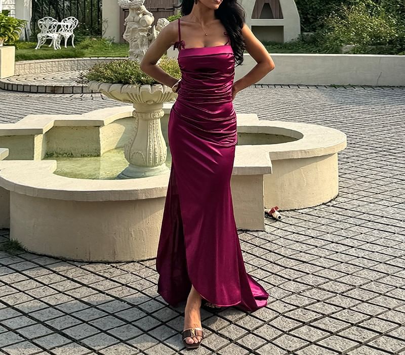 Spaghetti Strap Plain Maxi Mermaid Dress