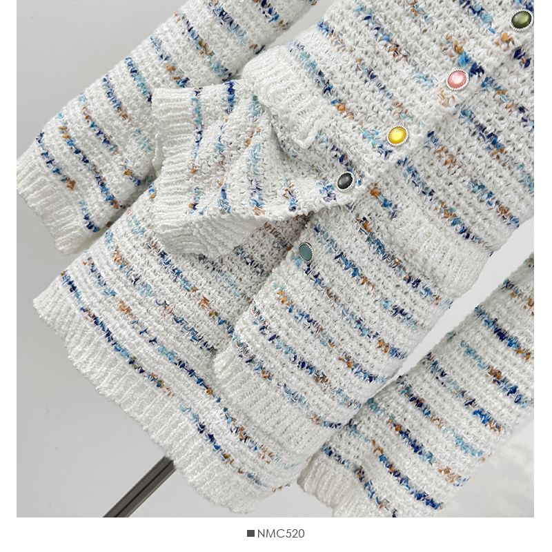 Set: Long Sleeve Striped Tweed Jacket + High Waist Mini Skirt