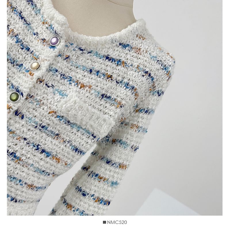 Set: Long Sleeve Striped Tweed Jacket + High Waist Mini Skirt