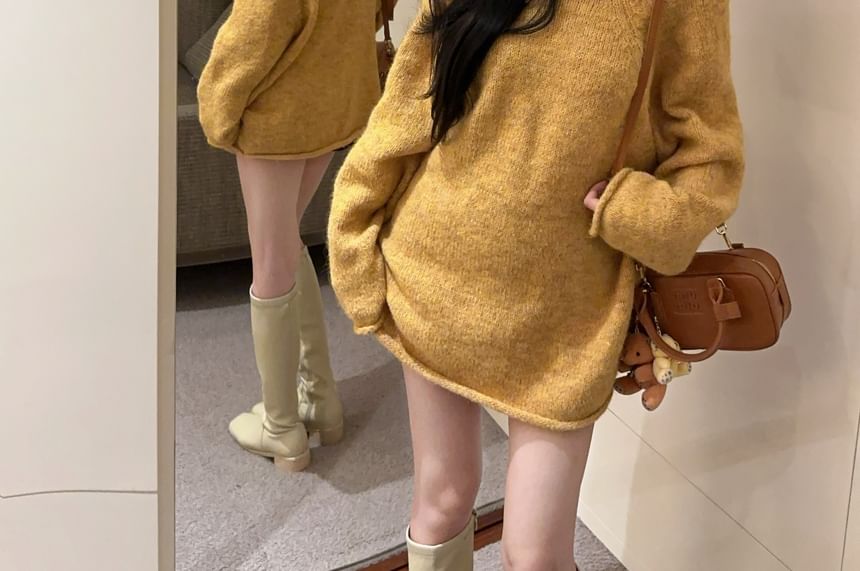 V-Neckline Lace Insert Plain Knit Sweater