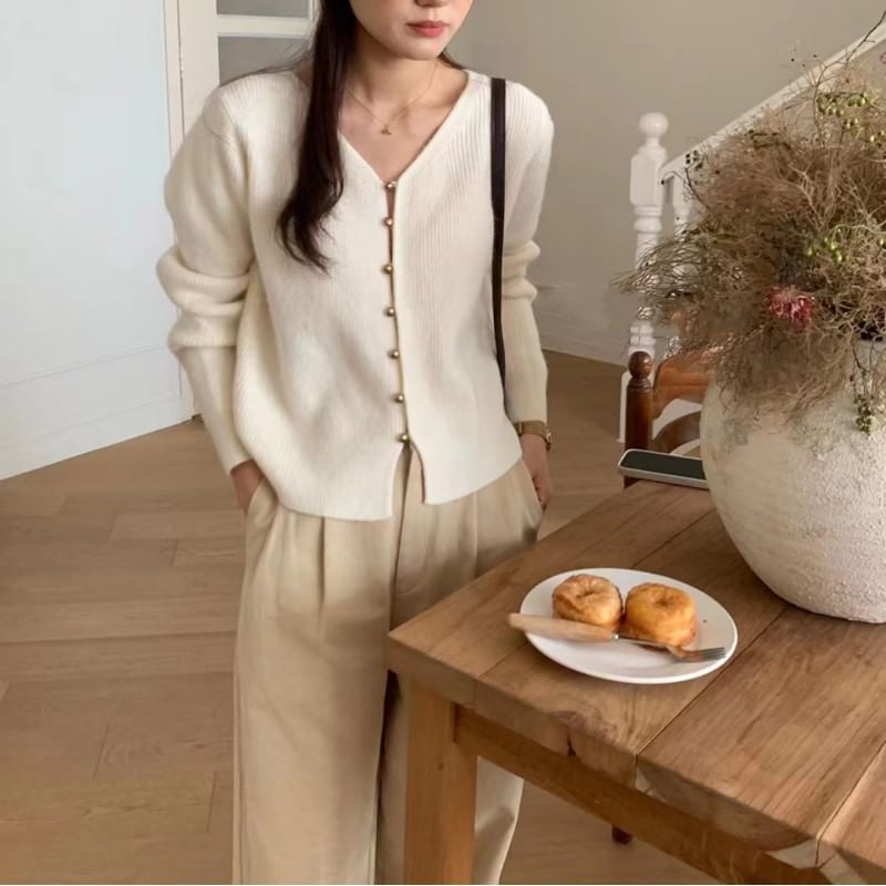 V-Neck Plain Cardigan