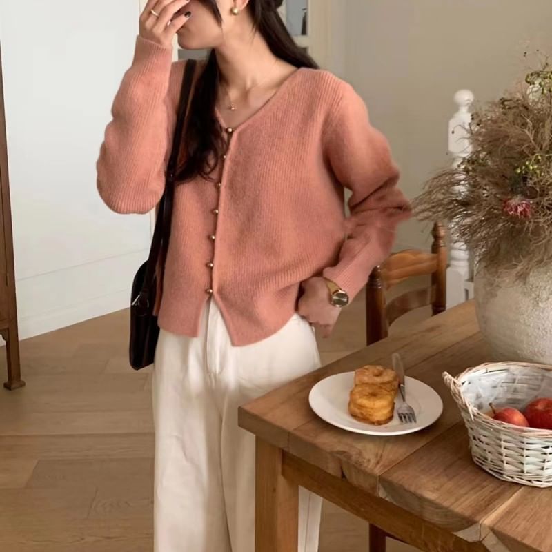 V-Neck Plain Cardigan