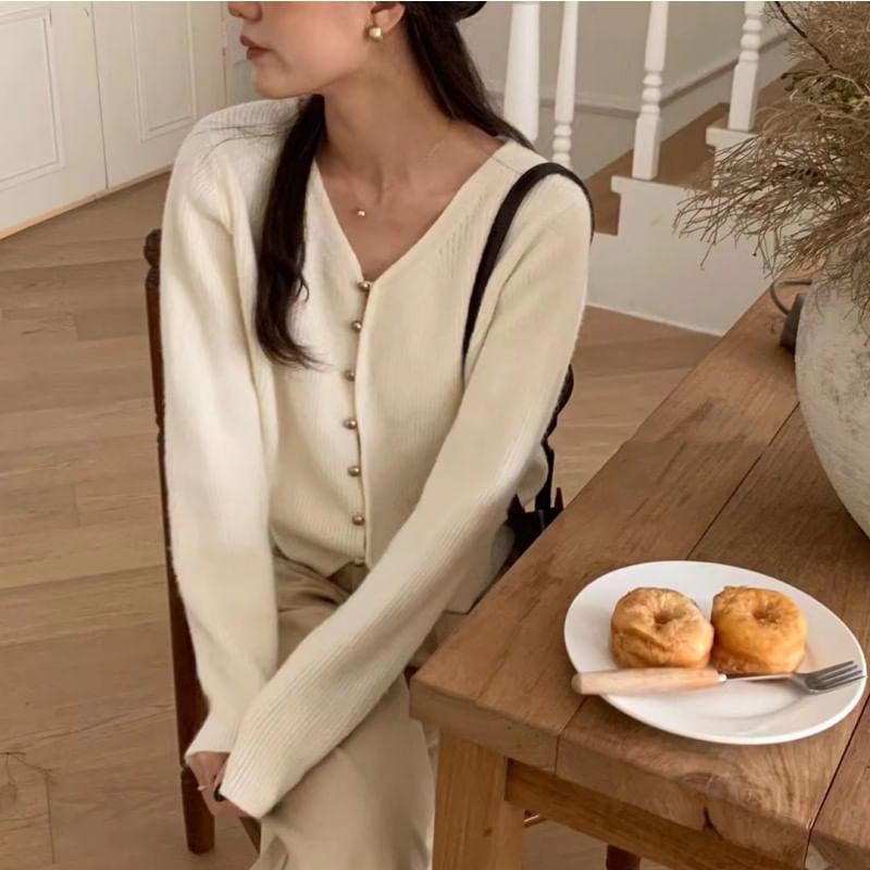 V-Neck Plain Cardigan